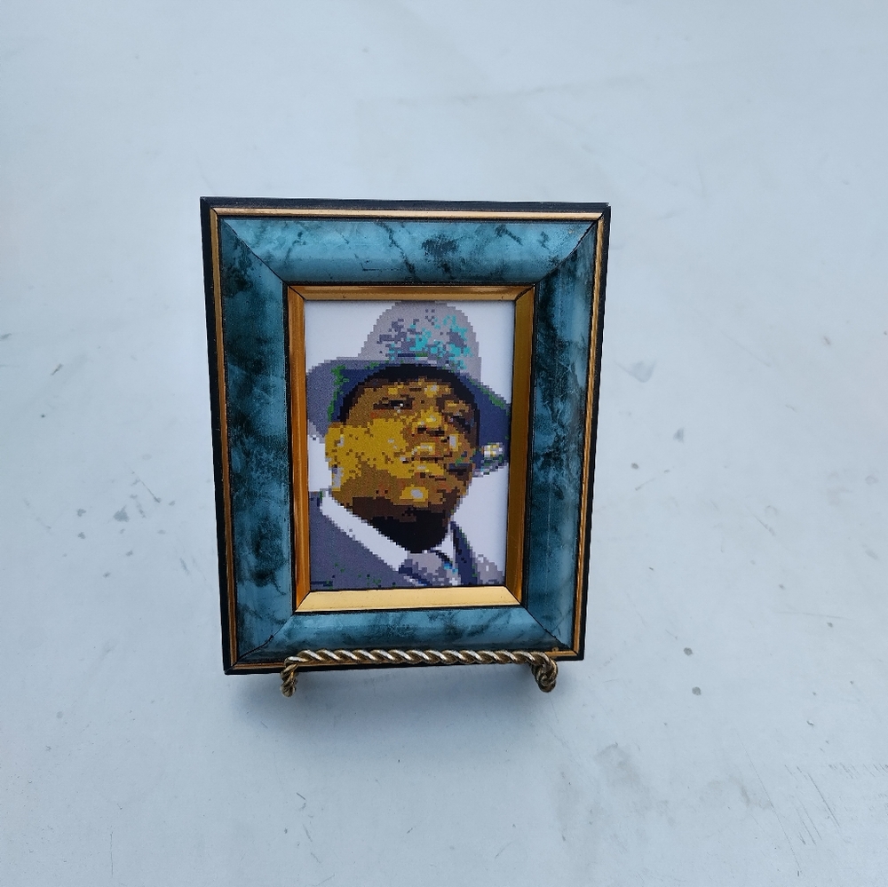 8 Bit Biggie in Top Hat and Cigar Framed Mini Art Print Lo-fi Pixel Art